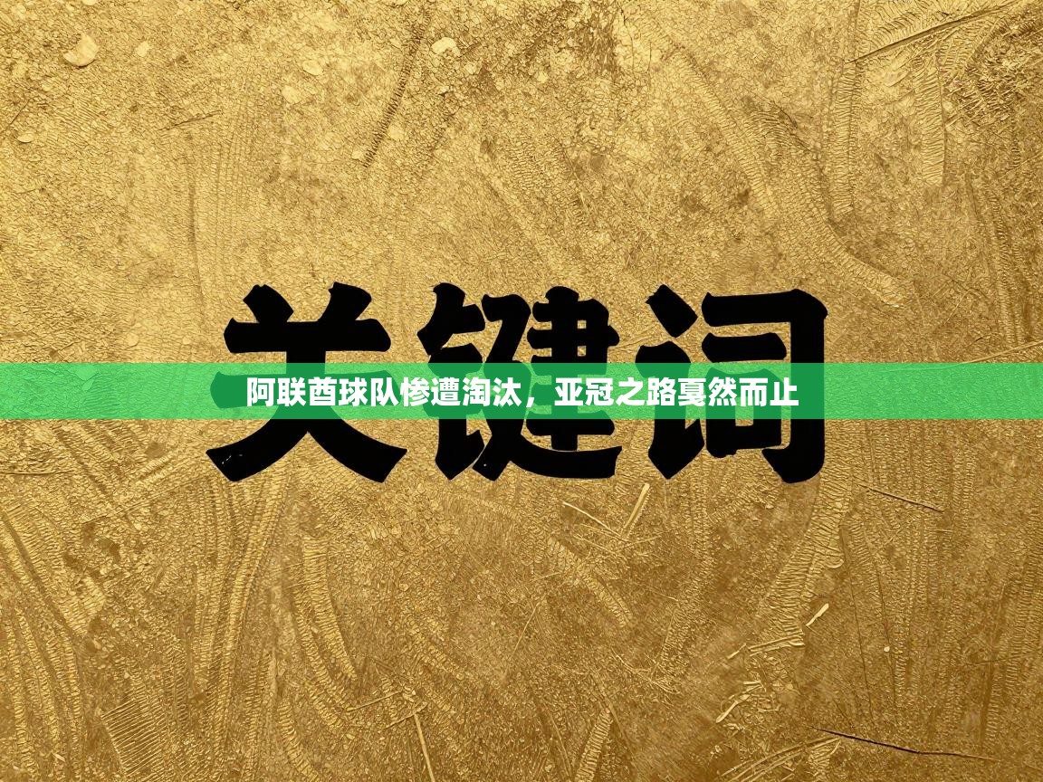 阿联酋球队惨遭淘汰,亚冠之路戛然而止 第1张